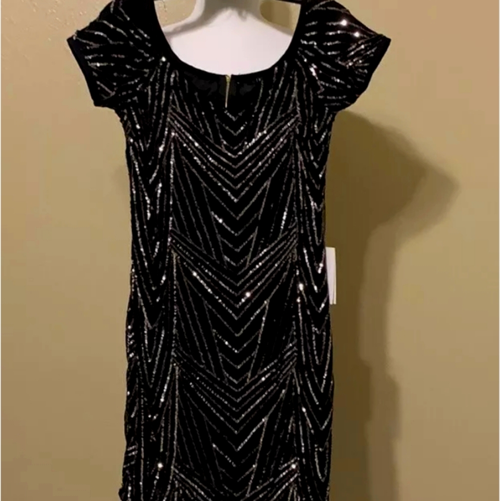 iris Black Sequin Sheath Dress
